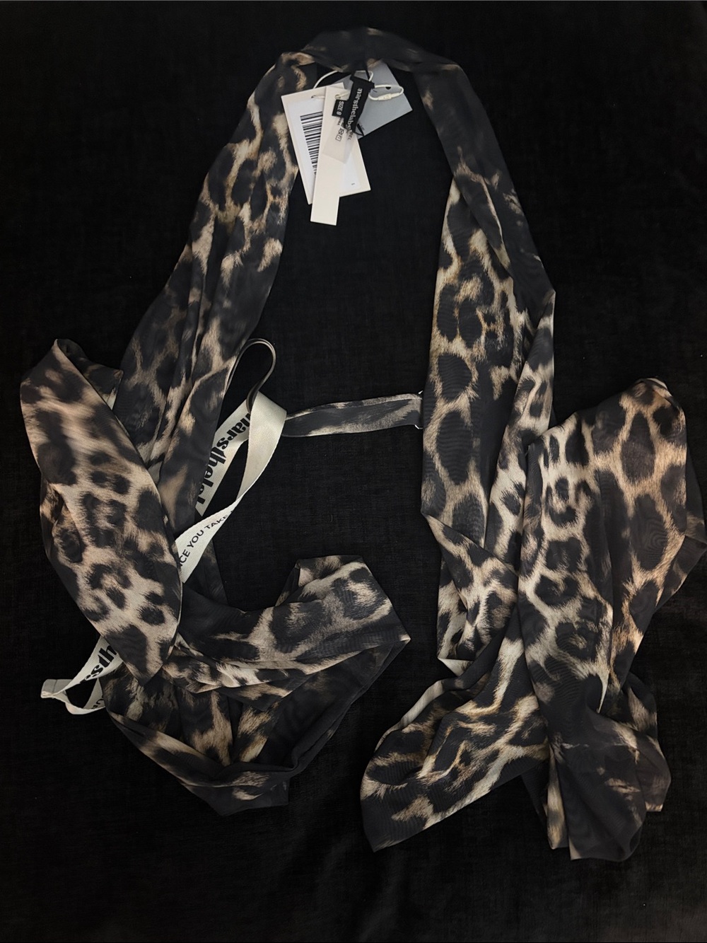 Leopard Print Lightweight Scarf - Neutral Brown/Black by Unknown Brand
